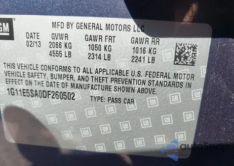 2013 Chevrolet Malibu 2Lt из США, поврежденный, VIN 1G11E5SA0DF260502